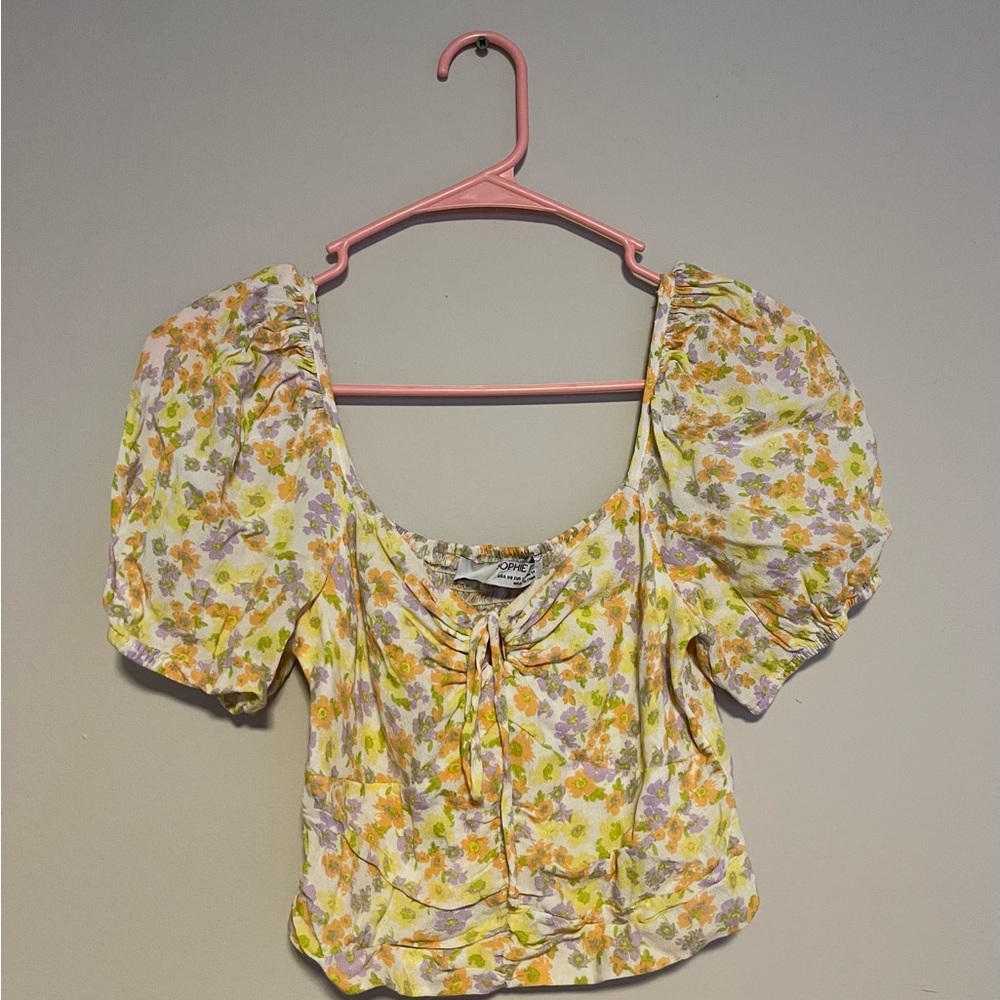 Sophie Rue Yellow and Purple Floral cropped Blouse